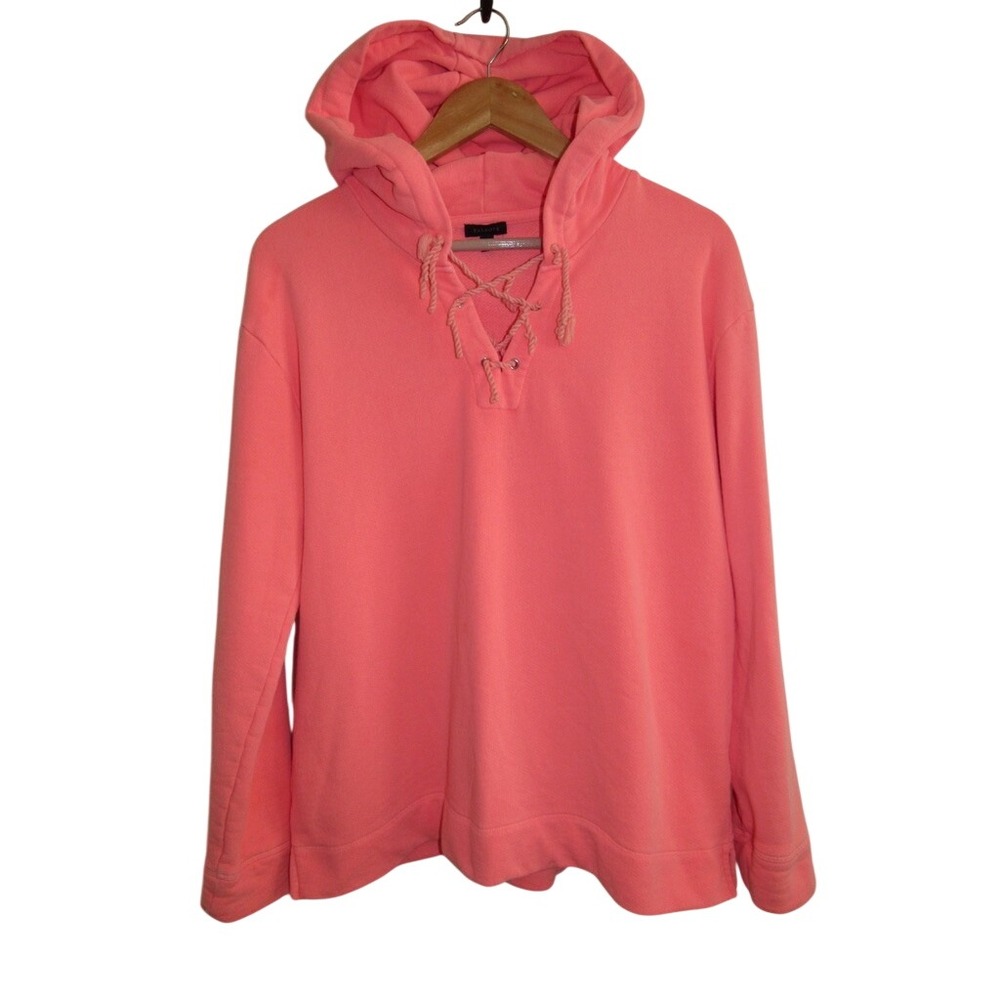 Talbots Womens Large Coral Pink Lace Up Hoodie French Terry Cotton Blend L